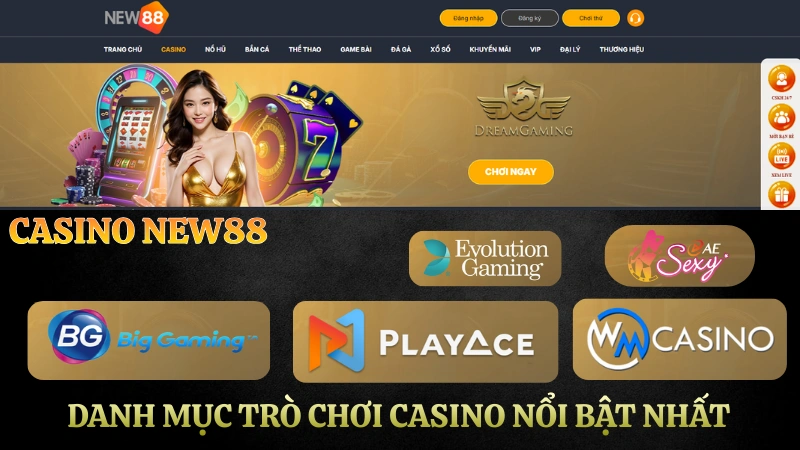 Danh mục trò chơi casino NEW88 gồm baccarat blackjack roulette và sicbo